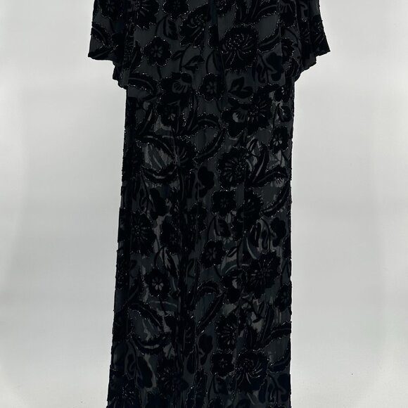 Vintage 1990s Carmen Marc Valvo Black Rayon Silk Velvet Beaded Evening Ensemble - Picture 2 of 5